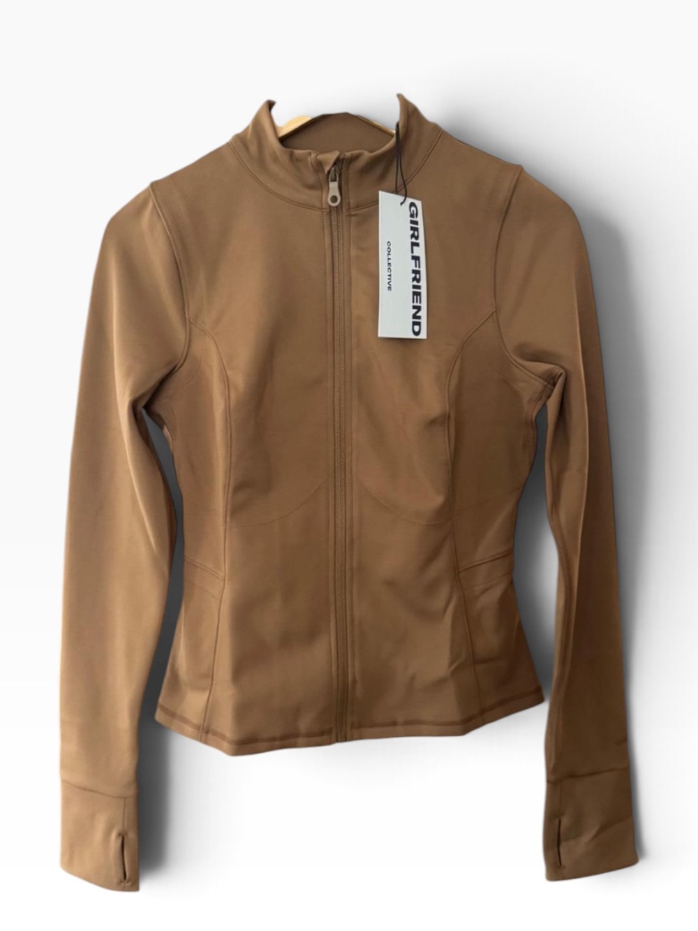 Girlfriend Collective Track Jacket NWT | Medium • Tan • Ruched Front • Sleek - Picture 2 of 6